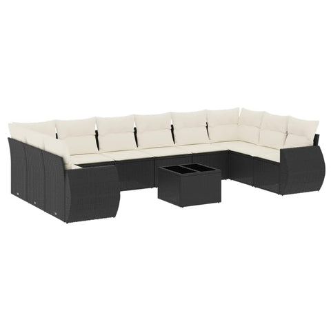 vidaXL Patio Sofa Set with Cushions 11 Piece, Outdoor Conversation Set, Sectional Sofa for Balcony Garden, Patio Furniture, Black Poly Rattan