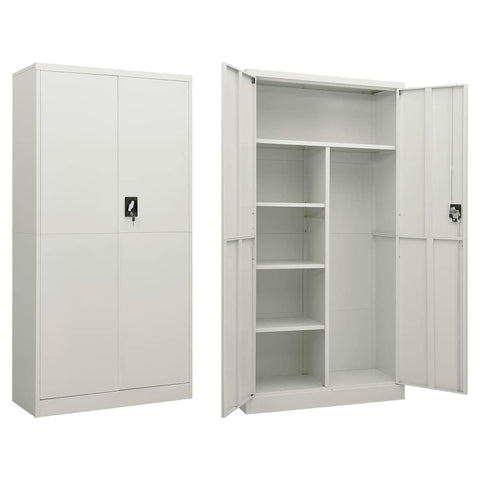 vidaXL Locker Cabinet, Lockable File Cabinet with 2 Doors and 4 Shelves, Locking Cabinets for Office Home Gym School, Industrial, Light Gray Steel