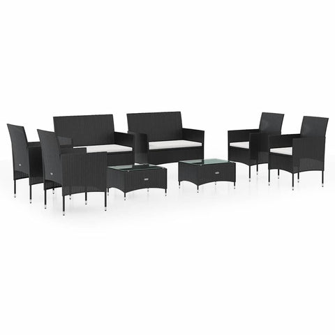 vidaXL Patio Lounge Set 8 Piece, Patio Furniture Set for Outdoor Garden Backyard, Sectional Sofa with Cushions, Loveseat, Poly Rattan Black