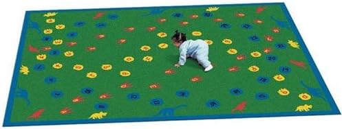 Joy Carpets Kid Essentials Early Childhood Dinosaur Walk Rug, Multicolored, 54 x 78