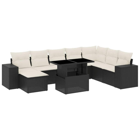 vidaXL Patio Sofa Set with Cushions 9 Piece, Garden Lounge Set, Outdoor Conversation Set, Sectional Sofa for Garden Balcony, Black Poly Rattan