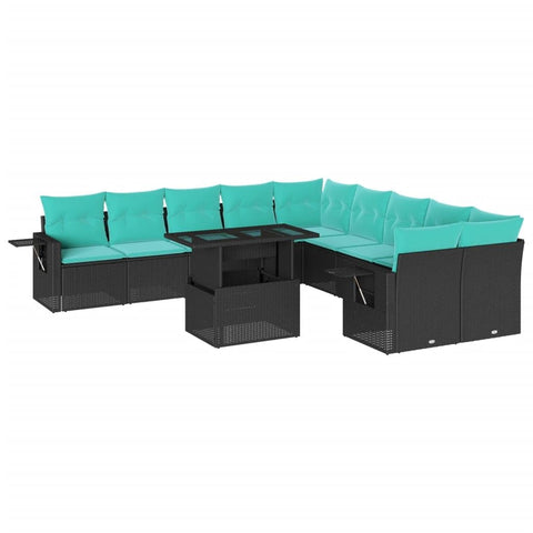 vidaXL 11 Piece Garden Sofa Set with Cushions Black Poly Rattan