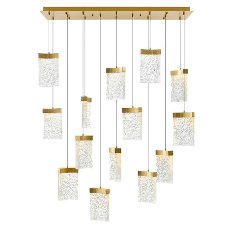 CWI Lighting Lava Integrated LED 48" Brass Modern Chandelier with Handmade Textured Glass for Dining Room Foyer Bedroom Living Room