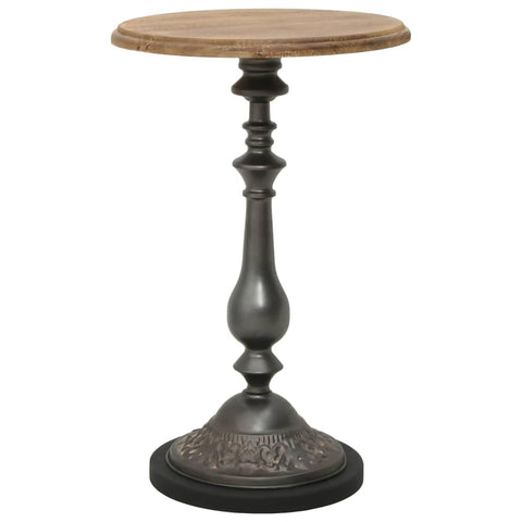 vidaXL Solid Fir Wood Brown Round End Table - Vintage Farmhouse Style -Sturdy Steel Base - Ideal for Living Rooms & Bedrooms