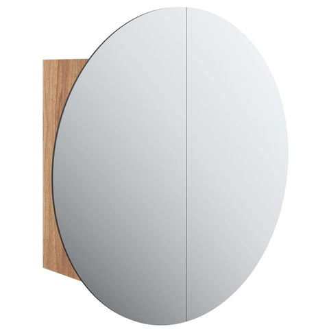 vidaXL Modern Bathroom Cabinet | Engineered Wood Wall-Mounted Design | LED Illuminated with USB Interface | Built-in Round Mirror | Ample Storage Space | Oak Finish