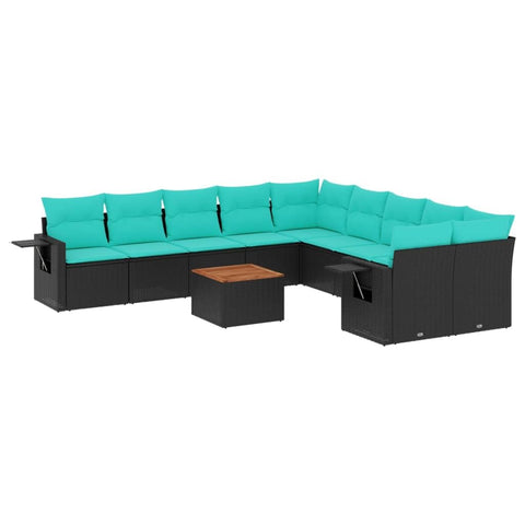vidaXL Patio Sofa Set with Cushions 11 Piece, Outdoor Conversation Set, Sectional Sofa for Balcony Garden, Modern Style, Black Poly Rattan