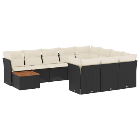 vidaXL Patio Sofa Set with Cushions 11 Piece, Outdoor Conversation Set with Storage, Patio Furniture Set, Modern Style, Black Poly Rattan