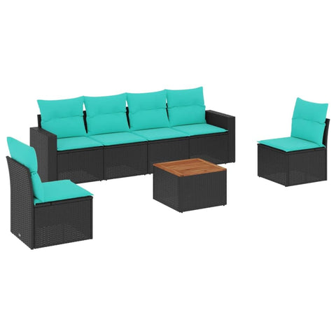 vidaXL Patio Sofa Set with Cushions 7 Piece, Outdoor Conversation Set, Patio Furniture Set for Balcony Garden, Modern Style, Black Poly Rattan