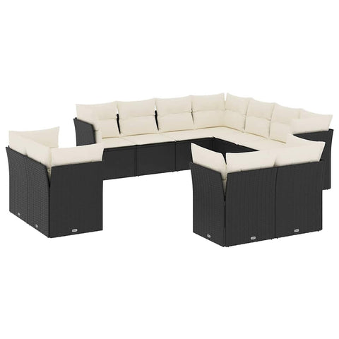 vidaXL Patio Sofa Set with Cushions 11 Piece, Outdoor Conversation Set with Storage, Patio Furniture for Balcony Garden, Black Poly Rattan
