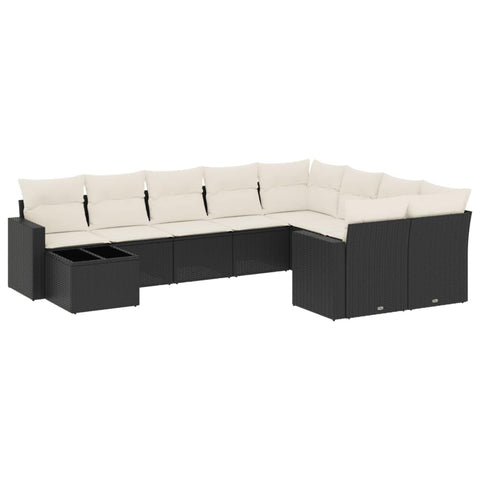 vidaXL 10 Piece Patio Sofa Set with Cushions Black Poly Rattan