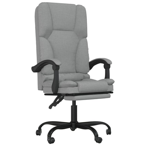 vidaXL Massage Office Chair - Adjustable & Reclining Design with Back Massage Function, Sturdy Metal & Plywood Frame, Rolling Casters, Light Gray Fabric Upholstery