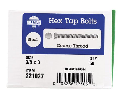 Hillman Hex Tap Bolts 3/8" X 3" Zinc Finish Zinc Finish 50 / Box