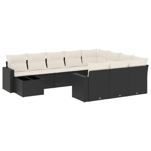 vidaXL Patio Sofa Set with Cushions 11 Piece, Outdoor Conversation Set, Sectional Sofa for Balcony Garden, Modern Style, Black Poly Rattan