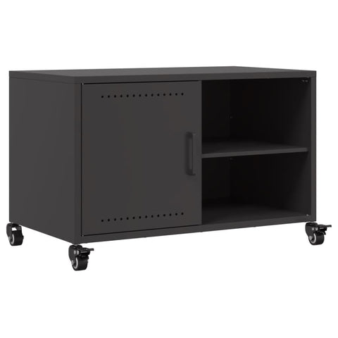 vidaXL TV Stand - Cold-Rolled Steel Entertainment Center/Media Furniture with Wheels - Black, 26.8"x15.4"x17.1", Living Room/Lounge/Bedroom