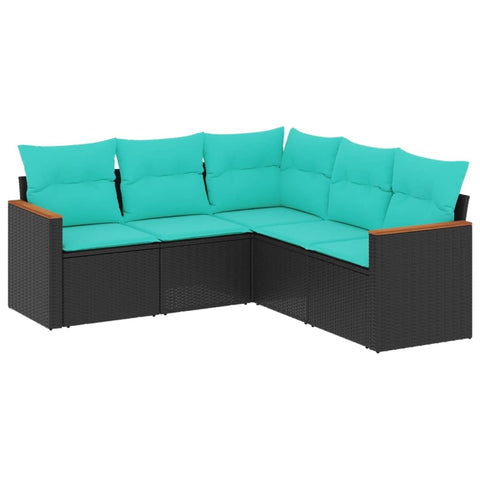 vidaXL 5-Piece Patio Sofa Set - Black Poly Rattan Furniture Set with Removable Cushions for Garden, Terrace, Backyard, or Patio
