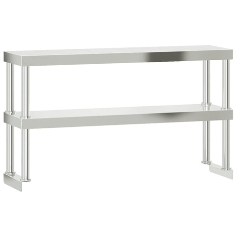 vidaXL 2-Tier Stainless Steel Work Table Overshelf, 43.3x11.8x25.6 Inches - Durable, Easy Assembly, Kitchen/Restaurant/Bakery Storage Solution