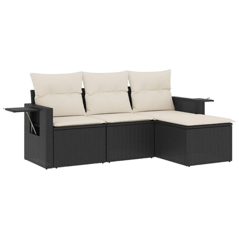 vidaXL Patio Sofa Set with Cushions 4 Piece, Outdoor Conversation Set, Sectional Sofa for Balcony Garden, Modern Style, Black Poly Rattan