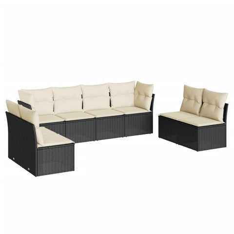 vidaXL 8 Piece Garden Sofa Set Black Cream Poly Rattan with Cushions UV Resistant Removable Covers Double Layer Seating Indoor Outdoor Use Modern Furniture Patio Lounge Wicker Modular Sectional for