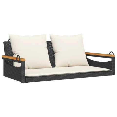 vidaXL Swing Bench Hammock Chair - Outdoor Patio Garden - Black Poly Rattan, Cushions Included, Powder-Coated Steel Frame, 42.9" x 24.4" x 15.7"