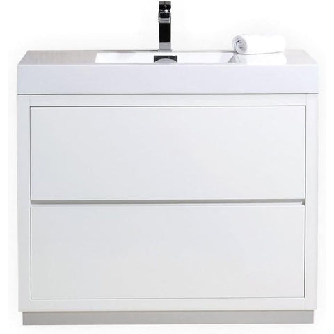 Oakestry Bliss 40 Inch Free Standing Bathroom Vanity High Gloss White Finish Modern Floor Cabinet with Integrated Ceramic Sink and Soft Close Drawers for Small to Medium Bathrooms