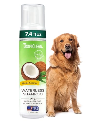 TropiClean Hypoallergenic Waterless Dog Shampoo | Dry Shampoo for Allergies & Sensitive Skin | Safe for Cats | Puppies & Kittens | No Rinse | 7.4oz