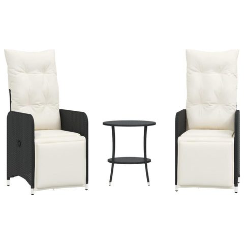 vidaXL 2 Piece Reclining Garden Chair Set with Table Adjustable Outdoor Chairs Black Poly Rattan Weather Resistant Modern Design for Patio & Balcony Lounge Dining Seat Cushion Recliner