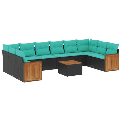 vidaXL 11 Piece Garden Sofa Set with Cushions Black Poly Rattan