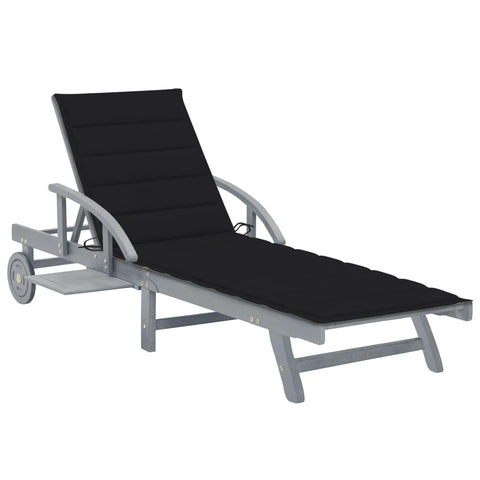 vidaXL Patio Lounge Chair, Outdoor Chaise Lounge Chair with Backrest, Folding Sunlounger, Sunbed for Yard Poolside, Retro Style, Solid Acacia Wood