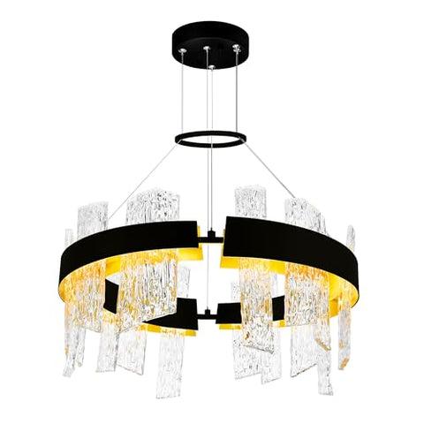 CWI Lighting 24'' Round Modern LED Chandelier in Black for Dining Room, Foyer, or Living Room – Integrated LED – BACL Certified with 3-Year Warranty