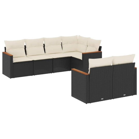 vidaXL Patio Sofa Set with Cushions 7 Piece, Outdoor Conversation Set, Sectional Sofa for Balcony Garden, Modern Style, Black Poly Rattan