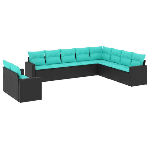vidaXL Garden Sofa Set Black and Blue PE Rattan Large Modular