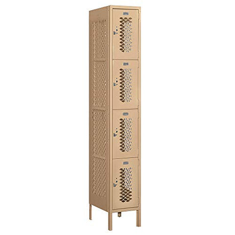 Salsbury Industries 74168TN-U 12" Four Tier Vented, 1 Wide x 6 Feet High x 18 Inches Deep, Unassembled Metal Locker, Tan