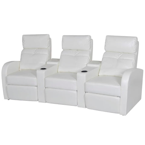 vidaXL 3-Seater Home Theater Recliner Sofa, Faux Leather Upholstery, Adjustable Backrest and Footrest, Built-in Cup Holder, Easy Assembly, White