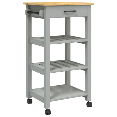 vidaXL Solid Wood Pine Kitchen Trolley Cart - Rolling Utility Organizer with Drawers, Shelves, and Wheels, Gray/Honey Wax, 18.9"x15.7"x35.4"