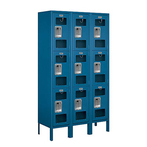 Salsbury Industries S-63352BL-U 12" Triple Tier, 3 Wide x 5 Feet High x 12 Inches Deep, Unassembled See-Through Metal Locker, Blue
