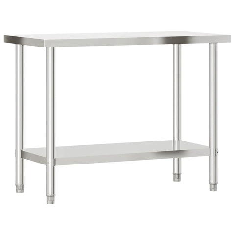 vidaXL Stainless Steel Work Table - 43.3"x21.7" Kitchen Prep Station with Shelf, Adjustable Stability Feet for Restaurant, Bar, School