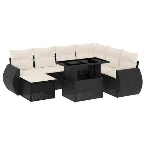 vidaXL Patio Sofa Set with Cushions 8 Piece, Garden Lounge Set, Outdoor Conversation Set, Sectional Sofa for Garden, Modern Style, Black Poly Rattan