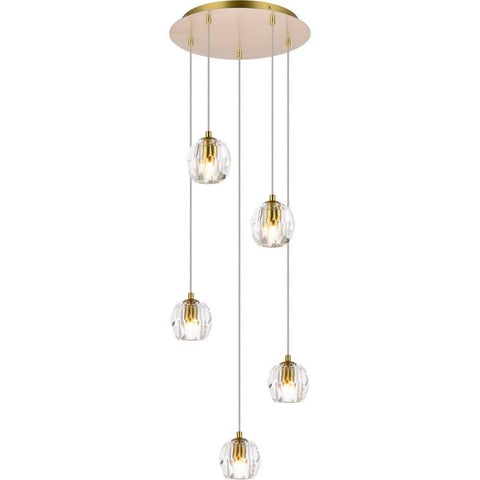 Elegant Lighting Luxurious Eren Adjustable Hanging 5 Lights Pendant for Living Room, Kitchen, Bedroom & Hallway, Gold