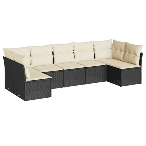 vidaXL Patio Sofa Set with Cushions 7 Piece, Outdoor Conversation Set, Patio Furniture Set for Balcony Garden, Modern Style, Black Poly Rattan