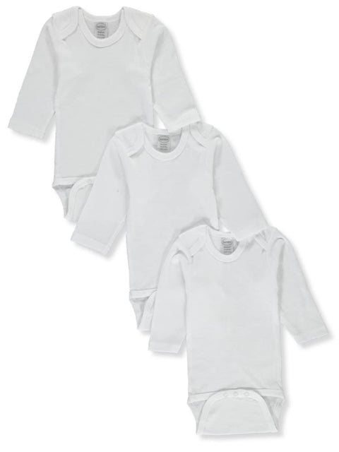 Bambini Cotton White Unisex Long Sleeve Baby Bodysuits 3 Pack Large
