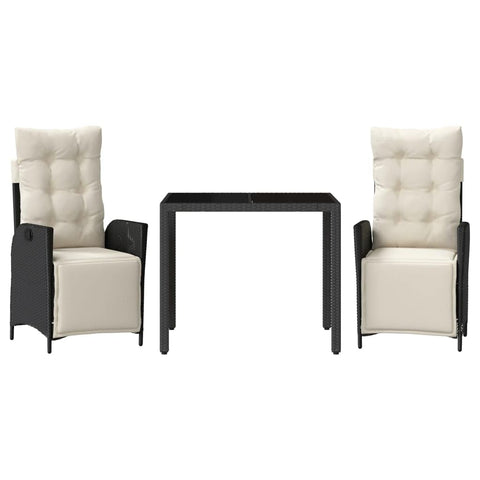 vidaXL Garden Dining Set 3-Piece Garden Furniture Set Table with 2 Chairs, Garden Set with Cushions, Patio Dining Set, Black Poly Rattan