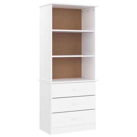 vidaXL Alta Solid Wood Bookcase - Freestanding, White Bookshelf with Drawers, Scandinavian-Style Pine Wood Storage & Display Unit - 23.6"x13.8"x55.9"
