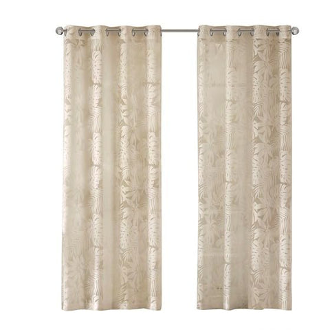 Oakestry Leilani Palm Leaf Burnout Modern Contemporary Lightweight Sheer Curtain for Rustic Living Room/Bedroom Sparkling Decorative, 1-Single Panel Pack, Natural
