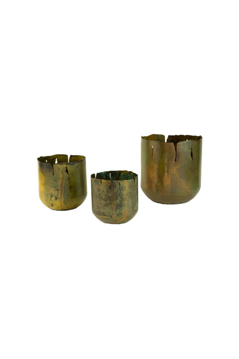 KALALOU Set of Three Rustic Verdigris Iron Planters NPV1301