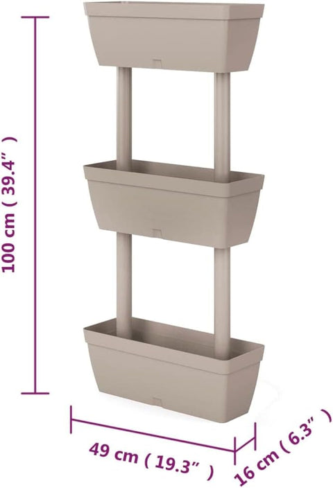 vidaXL Flower Box 3 Pcs, Vertical Garden Planter, Standing Garden Bed Planter Box for Growing Vegetables Flowers Herbs, Plant Pot, Taupe