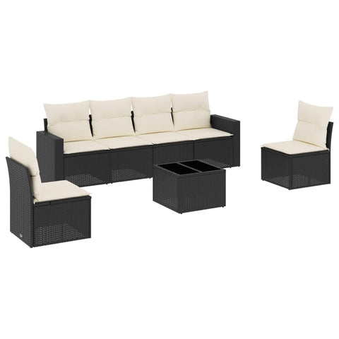 vidaXL Patio Sofa Set with Cushions 7 Piece, Outdoor Sectional Sofa, Conversation Set for Balcony Garden, Patio Furniture, Black Poly Rattan