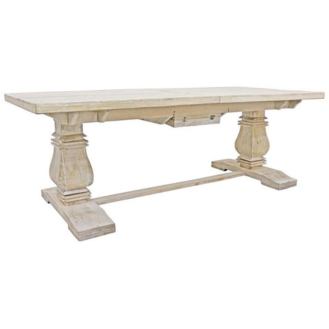 Moti Benedict Extension Dining Table in Mango Solid Wood with White Wash Finish