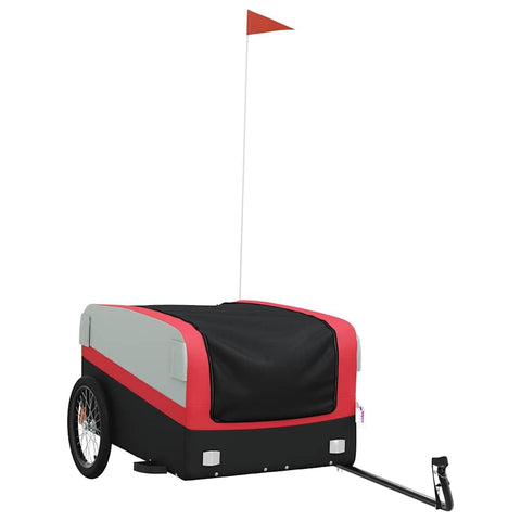 vidaXL Bike Trailer - Black and Red Iron Cargo Trailer for Heavy Goods, 99.2 lb Load Capacity, 53.9" x 27.2" x 23.2", Practical Tow Bar & Safety Flag