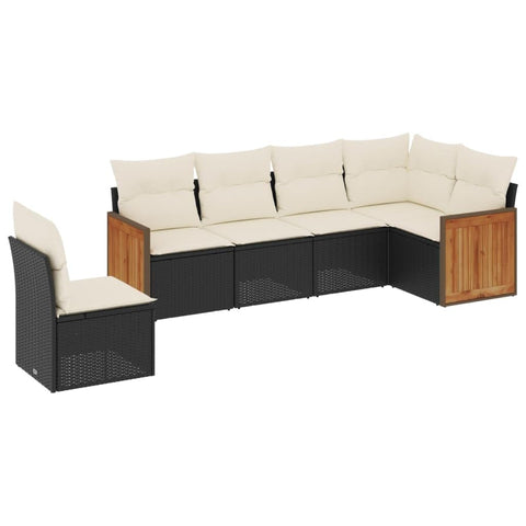 vidaXL Patio Sofa Set with Cushions 6 Piece, Outdoor Conversation Set, Sectional Sofa for Balcony Garden, Patio Furniture, Black Poly Rattan