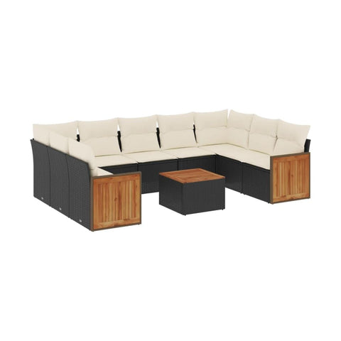 vidaXL Patio Sofa Set with Cushions 10 Piece, Outdoor Conversation Set, Sectional Sofa for Balcony Garden, Modern Style, Black Poly Rattan